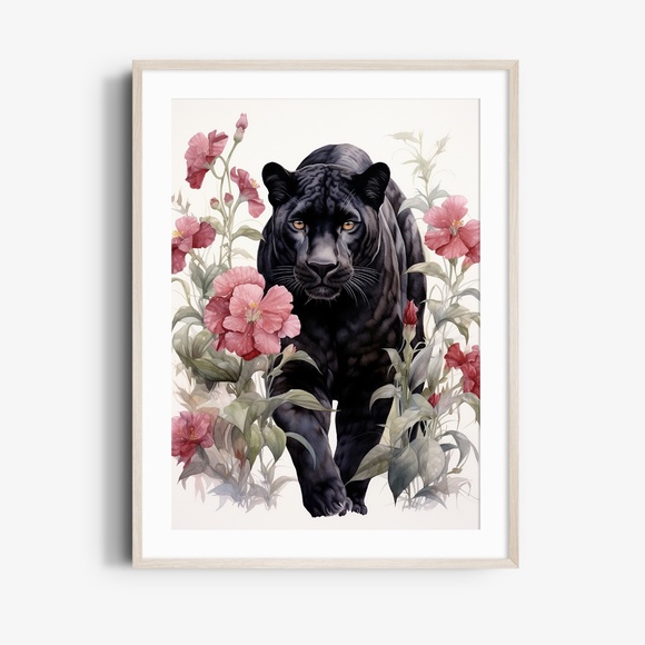 Watercolor Black Jaguar Wall Art Print Unframed - Majestic Jungle Elegance - Picture 6 of 6